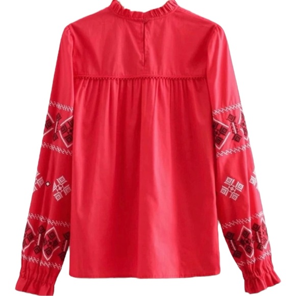 ZARA WOMAN Embroidered Top in Red Size XS — GORGEOUS!!! - Picture 12 of 14